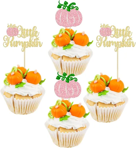 Miniatura 17 de 24 adornos para cupcakes de calabaza para niños o niñas con purpurina para revelación de género, decoración para cupcakes de calabaza, pies