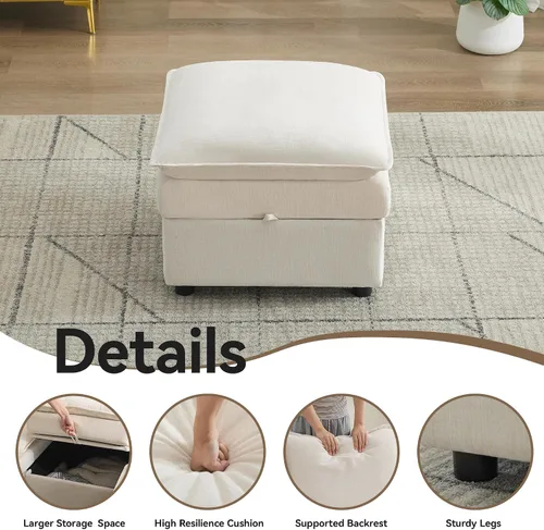 Miniatura 5 de Otomana cuadrada grande de 27 pulgadas con almacenamiento, reposapiés tapizado moderno con patas antideslizantes para sofá, mesa de café, sala