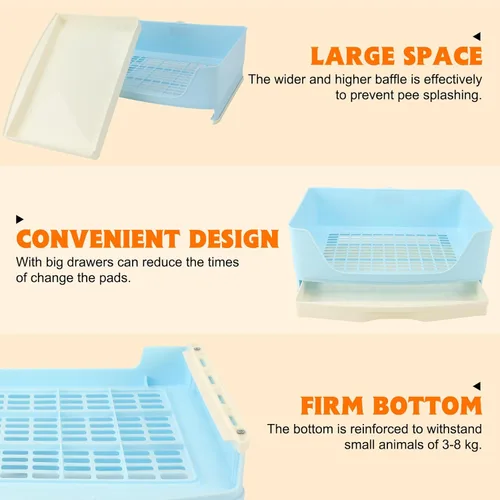 Miniatura 4 de BWOGUE - Caja de arena grande para conejos, orinal de entrenamiento de esquina con cajón y rejilla para mascotas más grande para cobayas adultas