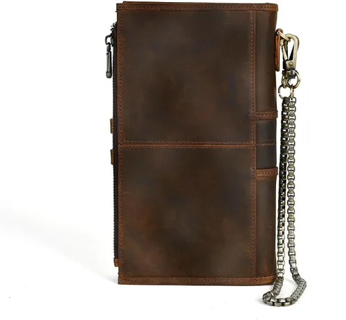 Miniatura 30 de Genuino Caballo Loco Cuero Regalo de Viaje Moneda Bolsillo Tarjetero Organizador Largo Cadena Rfid Cartera Monedero Con Broche Para Hombres Hombres