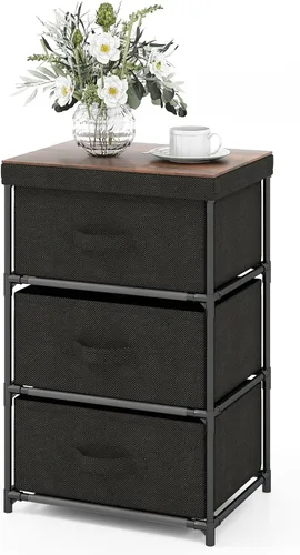 Miniatura 11 de GOFLAME Cómoda de tela con 2 cajones, mesita de noche para dormitorio, mesita de noche con contenedores y asas de tela extraíbles, mesa auxiliar