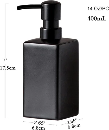 Miniatura 5 de Dispensador de jabón y loción cuadrado de cerámica negra mate para baño, dispensador de jabón para platos para cocina, 14 onzas