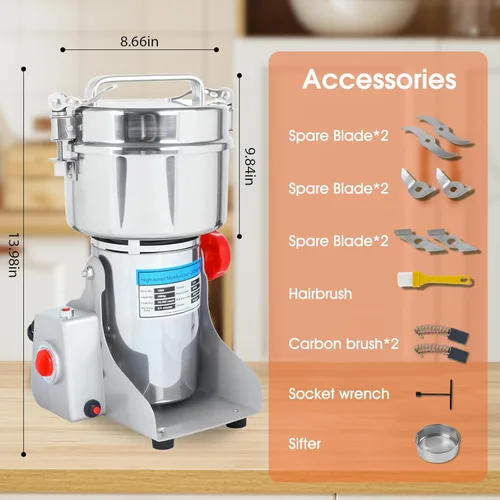 Miniatura 7 de Molinillo de Grano Comercial de 1000g - Molinillo Eléctrico de 3000W de Alta Capacidad para Café, Especias, Frutos Secos y Cereales 32000 RPM