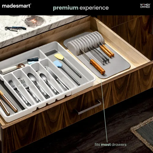 Miniatura 2 de madesmart Tapete grande para cuchillos, organizador de cuchillos de agarre suave para 11 cuchillos, inserto de cajón antideslizante que protege