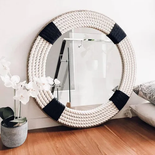 Miniatura 5 de Espejo de pared redondo náutico con cuerda de yute, espejos costeros para baño/sala de estar, espejo decorativo para colgar en la pared, espejo