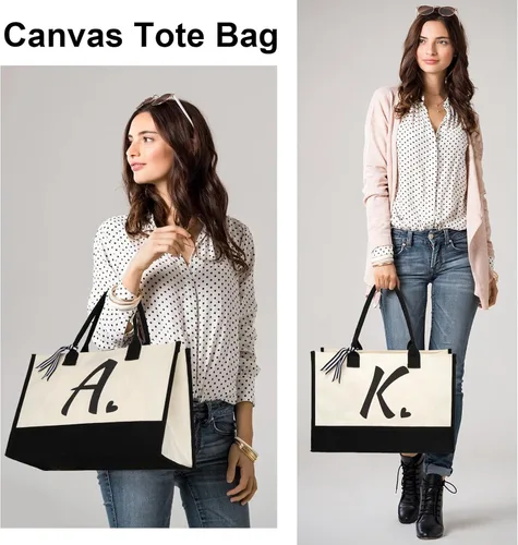 Miniatura 2 de shenee - Bolsa de lona con inicial, bolsa de yute personalizada para la playa, regalo de vacaciones para mujeres, cumpleaños de amigos, boda, año