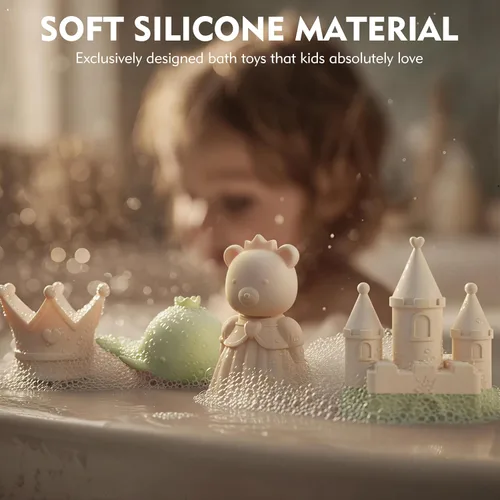 Miniatura 2 de MarcZero Juguetes de Baño de Silicona Princesa 8 Piezas para Niños Pequeños Niños Bebés, Juguetes de Agua para Bañera, Juguetes de Piscina Suaves