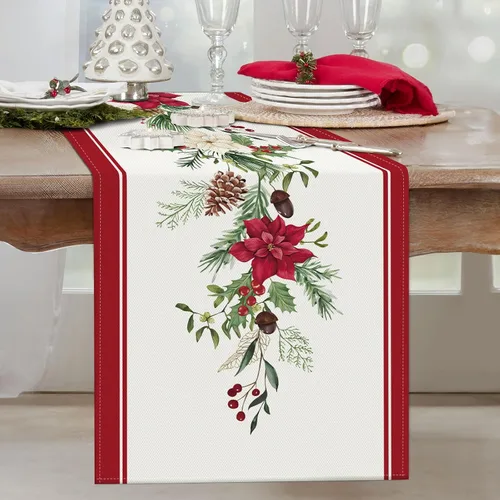 Miniatura 8 de Bonhause Camino de mesa cardenal rojo navideño de 13 x 72 pulgadas, pájaro en rama de pino estacional, invierno, vacaciones, cocina, comedor