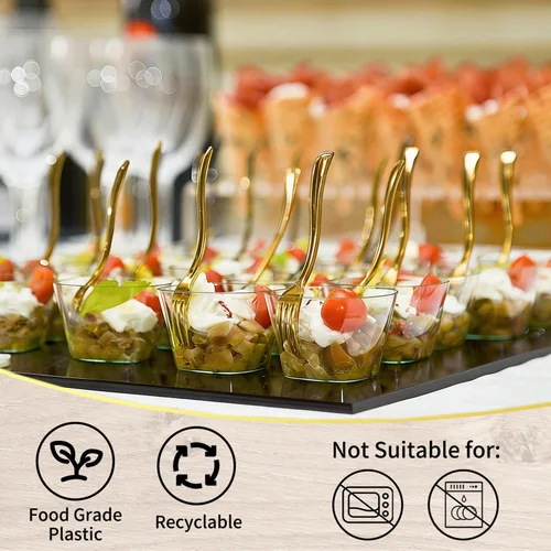 Miniatura 4 de 100 mini tenedores dorados de 4 pulgadas, pequeños tenedores de postre de plástico dorado, desechables, resistentes, diminutos tenedores