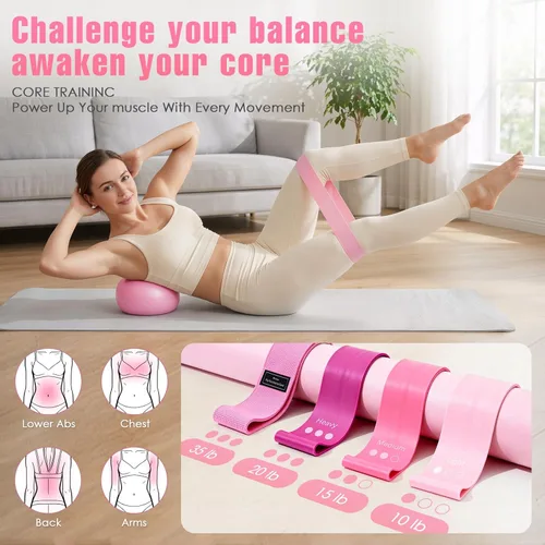 Miniatura 3 de Pilates Kit, Pilates Equipment for Home Workouts, Home Pilates Essentials Kit for Women with Pilates Ring and Ball Set, Socks, Ankle Resistance Rosa