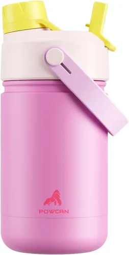 Miniatura 16 de POWCAN - Botella de agua con aislamiento de 18 onzas, con tapa de boquilla y pajilla 2 en 1, fría 24 horas, a prueba de fugas, apta para portavasos