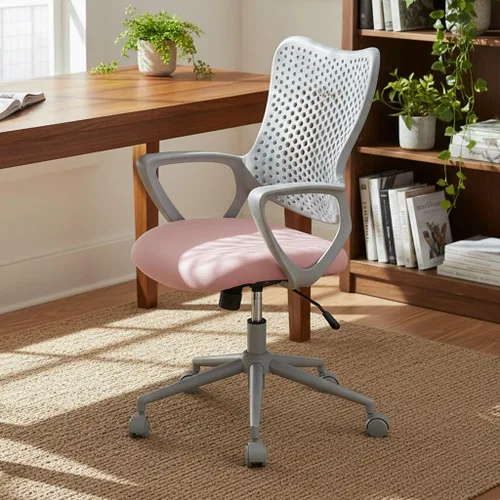 Miniatura 16 de Silla ergonómica de escritorio para oficina, silla de trabajo de malla cómoda para computadora con reposabrazos abatibles y soporte lumbar Rosa