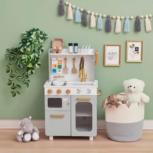 Miniatura 2 de Teamson Kids Little Chef Memphis - Juego de cocina de madera para niños pequeños con 16 accesorios, juego de cocina realista con horno microondas