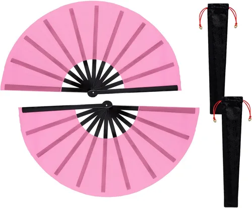 Miniatura 10 de Nydotd Paquete de 2 ventiladores plegables de mano grandes para fanáticos rave, tela de nailon plegable con funda de soporte para hombres y mujeres