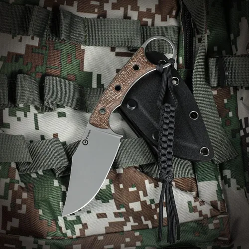 Miniatura 2 de CIVIVI Midwatch Cuchillo de Hoja Fija, Hoja de 3.39", con Funda Kydex y Cordón Negro de Paracord Atado C20059B Marrón