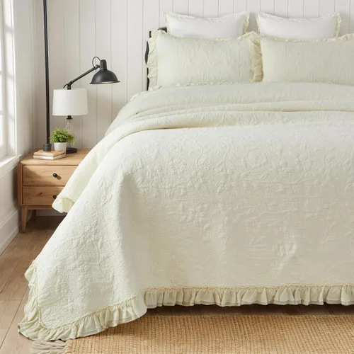 Miniatura 25 de Brandream Queen Size Quilt Set Cotton Beige Quilts Luxury Farmhouse Bedding Set Matelasse Coverlet Scalloped Quilt Set 3-Piece