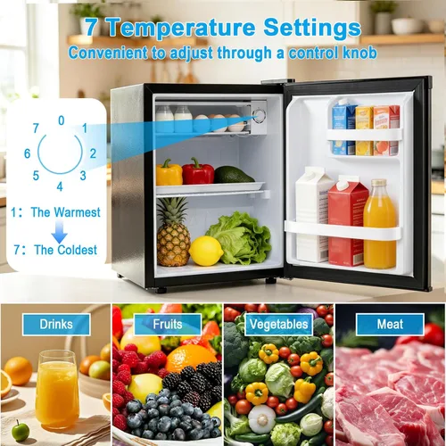 Miniatura 5 de COSTWAY 1.7 Cu.Ft Mini Fridge, Compact Refrigerator w/Chiller Compartment, Adjustable Thermostat, Reversible Single Door & Low Noise, Small