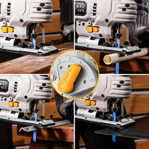 Miniatura 7 de Sierra de calar inalámbrica eléctrica: DEKOPRO 20V de potencia con luz LED, velocidad variable de 800-3000 RPM, longitud de carrera de 7/8 pulgadas