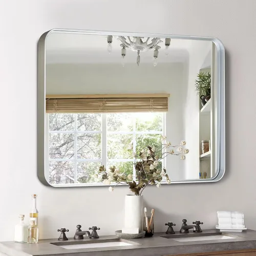 Miniatura 10 de NicBex Espejo de tocador de baño de 32 x 22 pulgadas, espejo de pared con marco de aleación para tocador de baño, dormitorio, pasillo y decoración