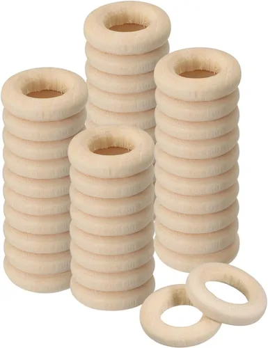 uxcell 50 anillos de madera natural de 0.591 in (0.6 pulgadas), círculos de madera lisa sin terminar de 0.157 in de grosor para manualidades, tejer,