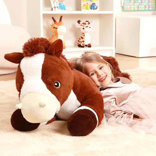 Miniatura 3 de IKASA Juguete de peluche de caballo gigante, juguetes suaves grandes y grandes, 33.5 pulgadas, tamaño enorme, lindo peluche mullido de gran