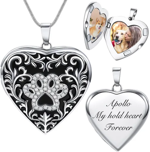 Miniatura 8 de Fanery Sue Collar Personalizado con Medallón de Mascota, Collares con Medallón en Forma de Corazón con Fotos, Collares de Recuerdo para Perros