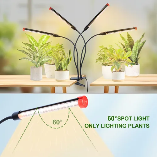 Miniatura 3 de Luces de crecimiento de clip fuerte de 4 cabezales para plantas de interior, inicio de semillas, bonsái, temporizador de 4/8/12/16/20H, 36 W, sin