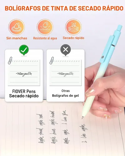 Miniatura 6 de FIOVER Bolígrafos de gel, juego de 5 bolígrafos de tinta negra de punta media de 0.7 mm con escritura suave y agarre cómodo, bolígrafos estéticos