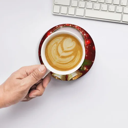 Miniatura 6 de Juego de 4 posavasos rojos de Navidad para mesa de café, tazas, bar, cerveza, escritorio, posavasos redondos de cerámica absorbente para mesa