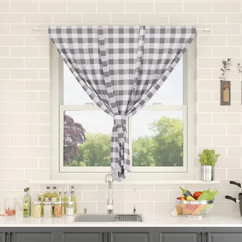 Miniatura 170 de Cenefas de cortina para ventana de 16 pulgadas de largo, 2 paneles de cuadros búfalo, cortinas pequeñas con bolsillo para barra, estilo clásico