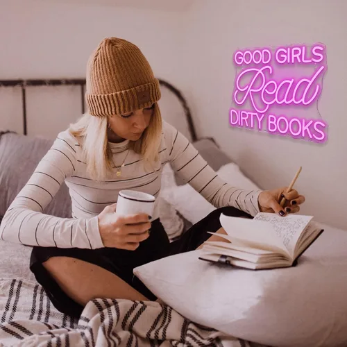 Miniatura 4 de Letrero LED de neón para decoración de pared, con texto en inglés "Good Girls Read Dirty Books", luz de neón regulable para el hogar, libro, fiesta