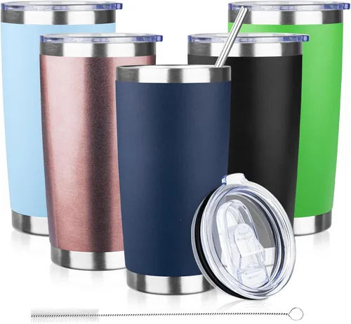 Miniatura 11 de Vaso de 30 onzas con tapas y pajillas, vaso aislado al vacío de doble pared, de acero inoxidable, a prueba de fugas, con recubrimiento en polvo
