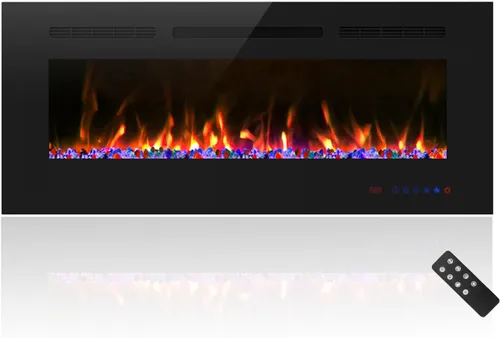 Miniatura 14 de Cheerway Chimenea eléctrica de pared y empotrada de 30 pulgadas con calentador, chimenea de pared lineal con termostato, llama ajustable