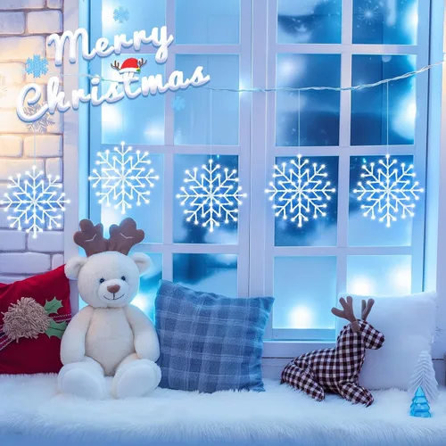 Miniatura 7 de Luces de Navidad Brightown estilo carámbano para exterior - Enchufe de 3.2 m, 5 gotas, 240 LED, luz de ventana con forma de copo de nieve con 8