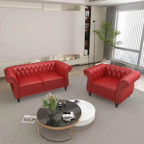 Miniatura 42 de QHITTY Juego de 2 piezas para sala de estar, Sofá Seccional Chesterfield Silla Contemporáneo Tapizado de Terciopelo Loveseat Juego de Sofás