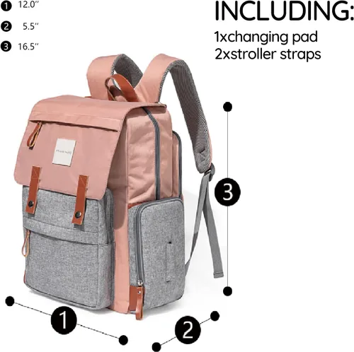 Miniatura 6 de Frank Mully Bolsa de pañales Mochila grande multifunción de viaje para mamá papá Rosa 1 Negro blanco