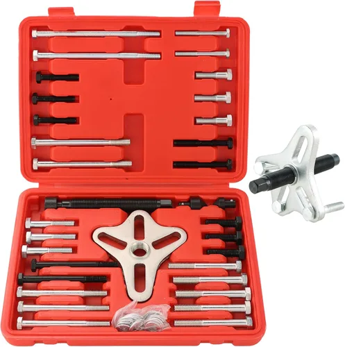 DASBET Juego de 46 extractores de equilibrador armónico, kit de extractor de volante, polea de cigüeñal, poleas y engranajes para la mayoría de Rojo