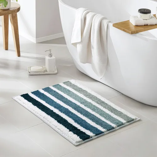 Miniatura 5 de Sunlit Alfombra de baño azul ombré, alfombra de baño náutica para baño, antideslizante, 24 x 17 pulgadas, azul y blanco