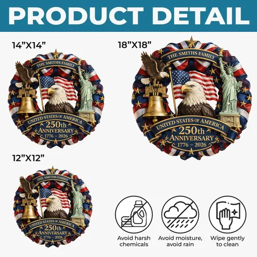 Miniatura 7 de NAZENTI Letrero personalizado para puerta del 4 de julio con nombre familiar, coronas de puerta personalizadas para 250 aniversario de Estados