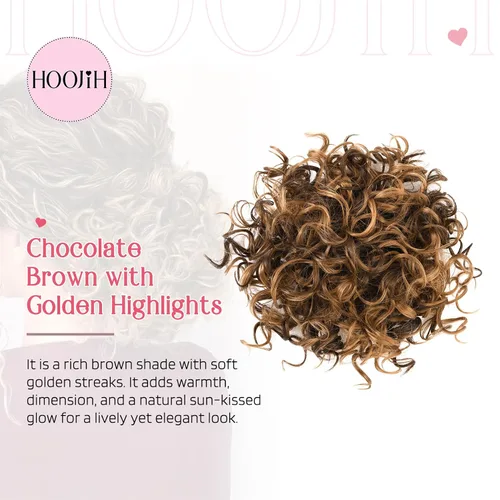 Miniatura 5 de HOOJIH Moño de pelo rizado, moño desordenado, pieza de pelo elástico con cordón grande, extensión completa, extensión corta de cola de caballo