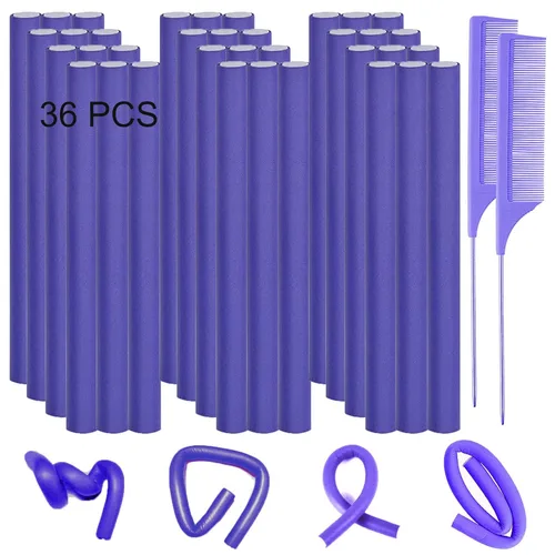 36 varillas rizadoras flexibles para mujeres, rodillos para rizar el cabello para cabello largo y corto, rodillos de espuma con 2 peines de cola de