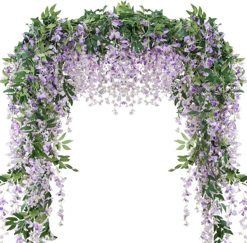 Veryhome - Guirnalda de flores artificiales de glicinia, 3 piezas de 7.2 pies/pieza, vid de glicinia artificial colgante, guirnalda de follaje para