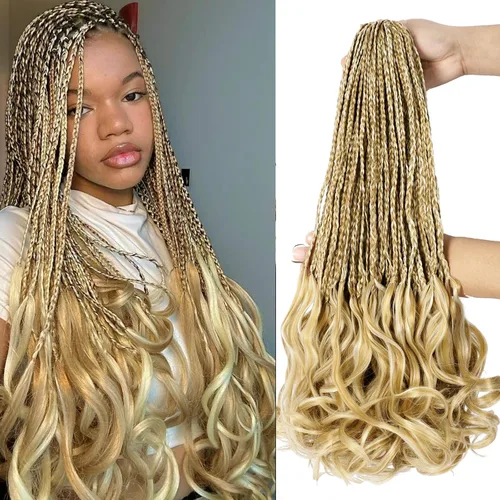 Miniatura 49 de Trenzas de ganchillo rizadas francesas de 22 pulgadas, 8 paquetes, trenzas de caja diosa grises para mujeres, de ganchillo pre-trenzadas con Trenzas