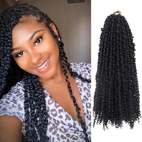 Miniatura 9 de Cabello Passion Twist – 8 pulgadas Passion Twist Crochet Hair para mujer, 8 paquetes de cabello rizado pretrenzado Passion Twists extensiones de 1b