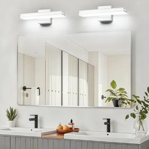 Miniatura 5 de SineRise Barra de Luz LED Moderna para Tocador de Baño de 16 Pulgadas, Accesorios de Iluminación de Pared de Baño Modernos de Acrílico Cromado Sobre