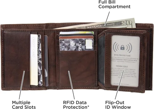 Miniatura 4 de Kenneth Cole Billetera de cuero RFID para hombre, delgada, triple pliegue con ventana de identificación y ranuras para tarjetas