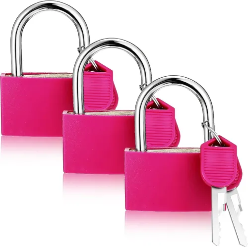 Miniatura 9 de Gjinxi Candado de casillero de gimnasio con llave, cerradura de casillero rosa de aluminio con 1.65 pulgadas de ancho, candado impermeable