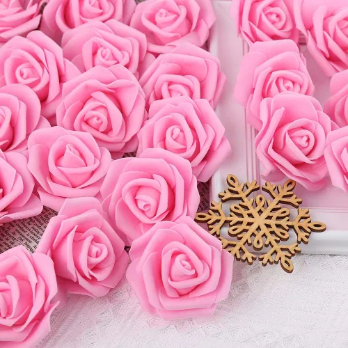 Miniatura 4 de IPOPU 100 unidades de rosas artificiales de aspecto real, rosas falsas de color rosa bebé, rosas de espuma rubor para centros de mesa de boda, Rosa