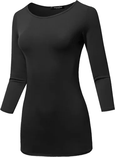 Miniatura 2 de SSOULM Camiseta básica casual de manga 34 para mujer, elástica, ajustada, con talla grande