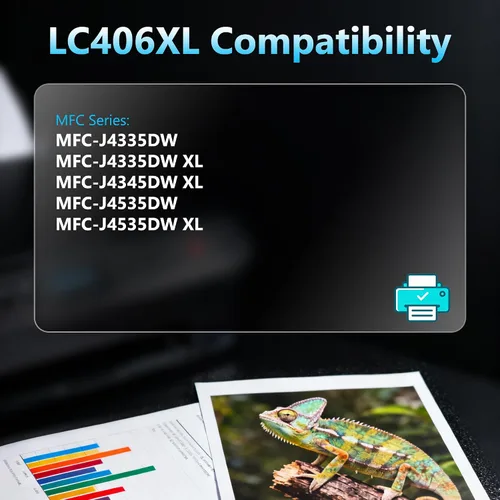 Miniatura 2 de LC406XL - Paquete de 5 cartuchos de tinta de repuesto para Brother LC406 XL, funciona con impresora MFC-J6955DW MFC-J6555DW MFC-J5955DW MFC-J5855DW